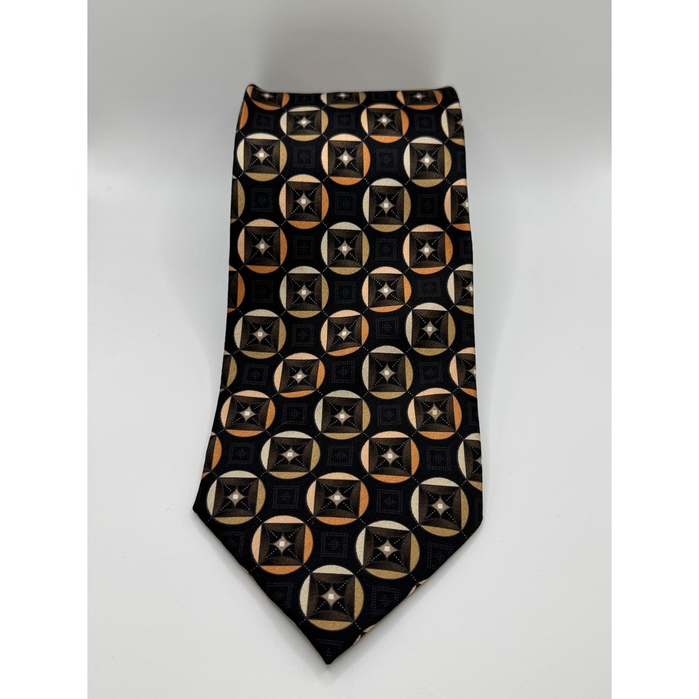 Giorgio Brutini Necktie Silk Geometric Pattern Black Orange Gold Men's